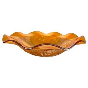Jeanette Glass Iris and Herringbone Marigold Carnival Iridescent 11.5" Bowl